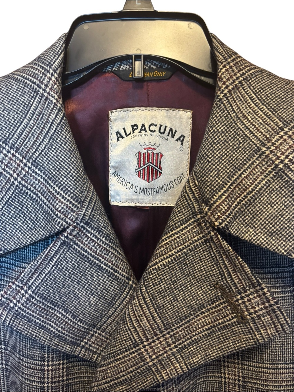 70s Vtg Plaid OverCoat Mens ALPACUNA Famous-Barr Alpaca Wool Blend Approx 46R - Picture 6 of 12